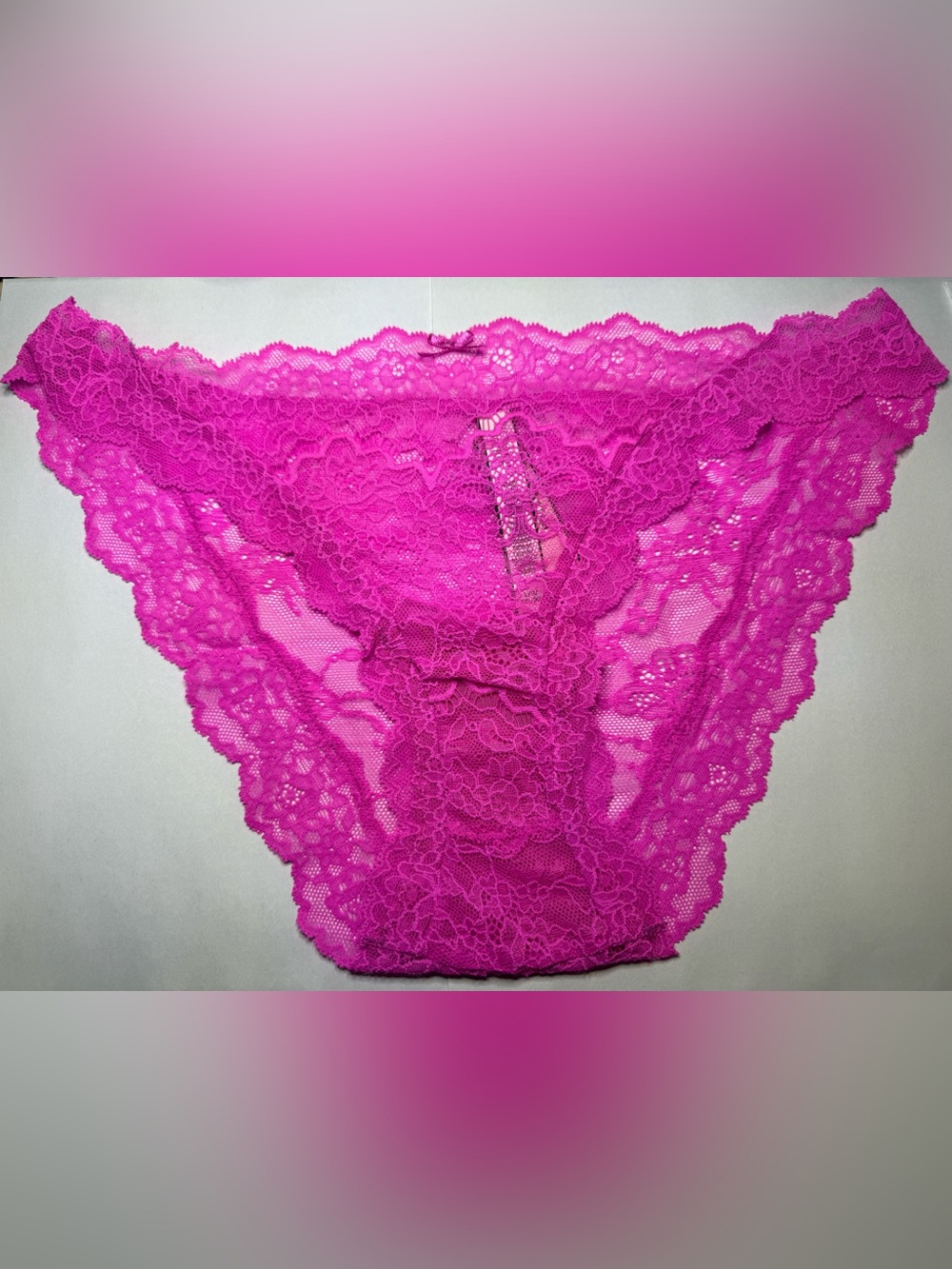 Victoria Secret Scallop Lace Cheekini Panty - Hot Pink Large